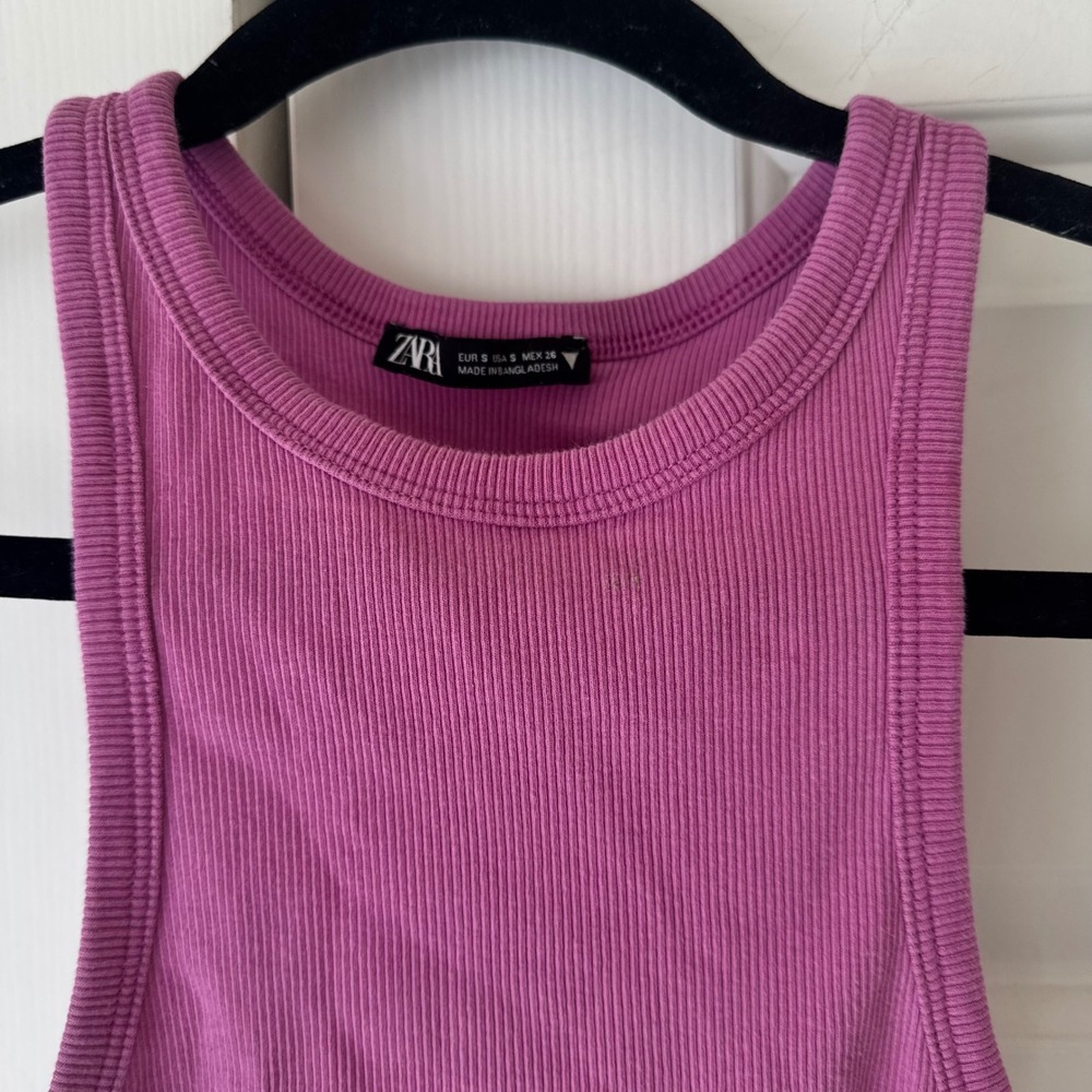 Zara Ribbed Halter Tank Top Purple Racerback Crop Top Small - Picture 3 of 3